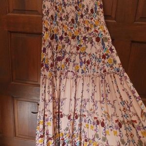 Flowy Pink Floral Strapless Smocked Maxi Dress XL